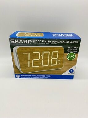 Sharp Wood Finish Dual Alarm Clock With Jumbo Time Display